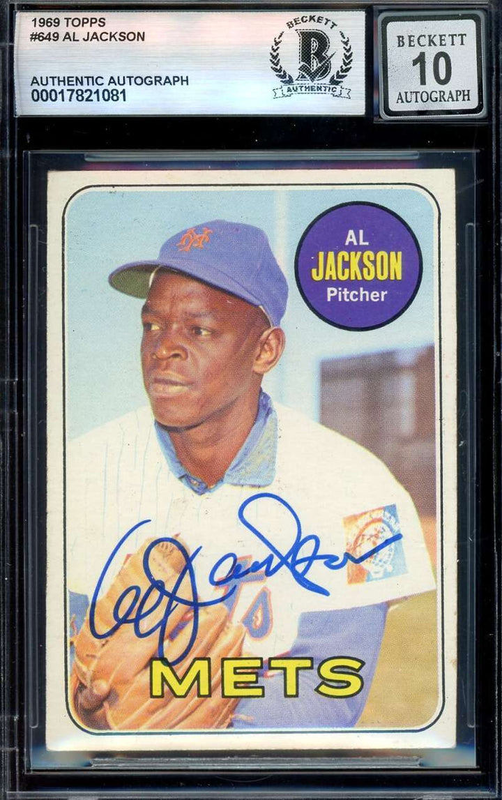 Al Jackson Gem Mint 10 Beckett BAS Signed 1969 Topps Mets Autograph