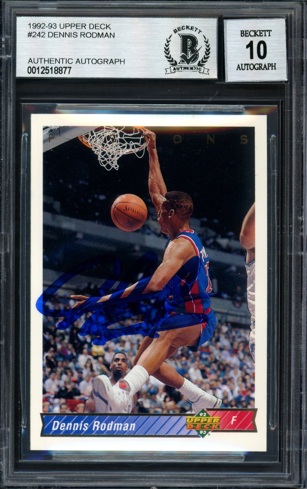 Dennis Rodman Auto 1993-94 Upper Deck Card 242 Pistons Auto 10 Beckett #12518877