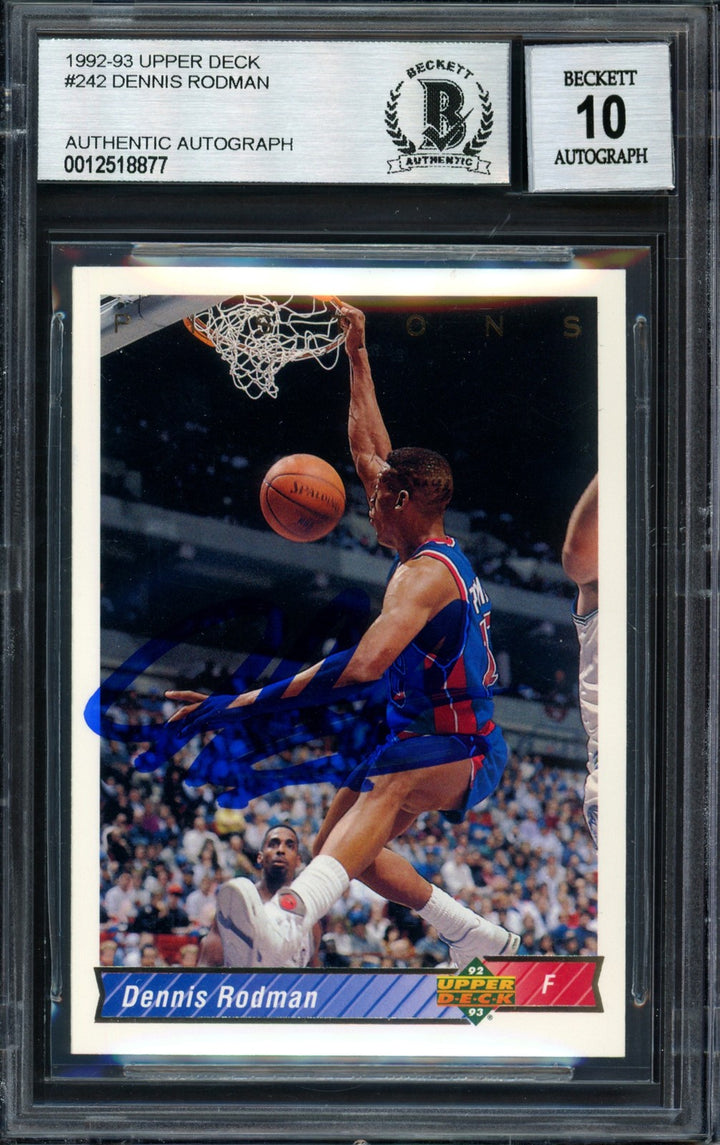 Dennis Rodman Auto 1993-94 Upper Deck Card 242 Pistons Auto 10 Beckett #12518877