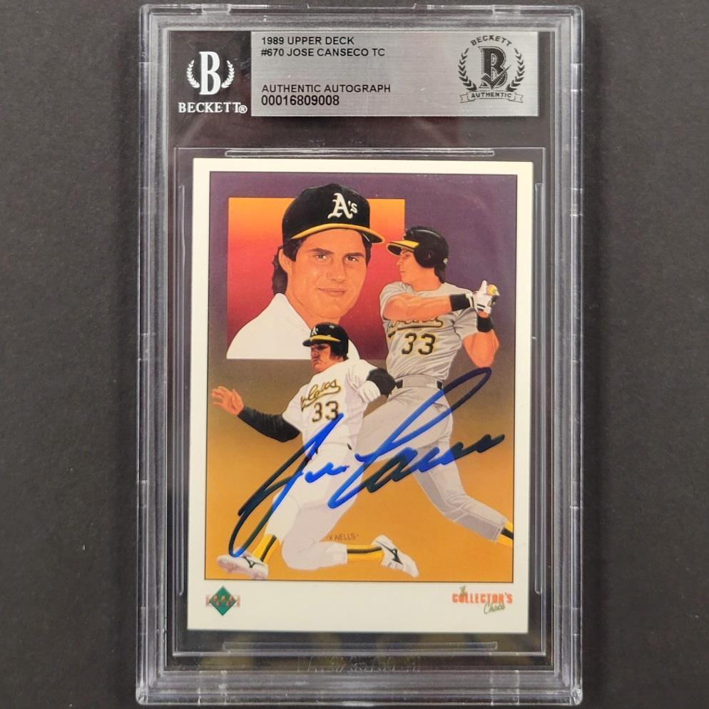 Jose Canseco signed 1989 Upper Deck #670 card auto autograph ~ Beckett BAS 008