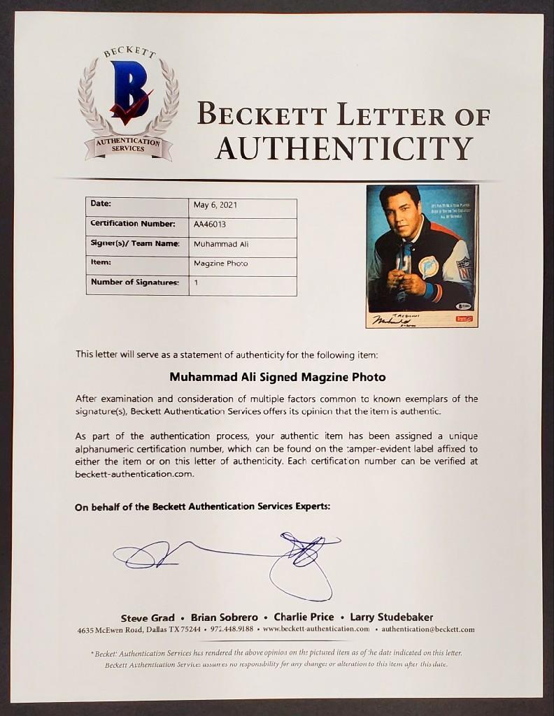 Muhammad Ali autograph signed 8.5x11 magazine page photo ~ Beckett BAS COA LOA