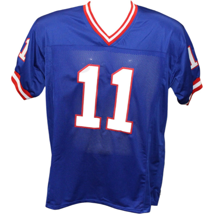 Phil Simms Autographed/Signed Pro Style Jersey Blue SB MVP Beckett 43243