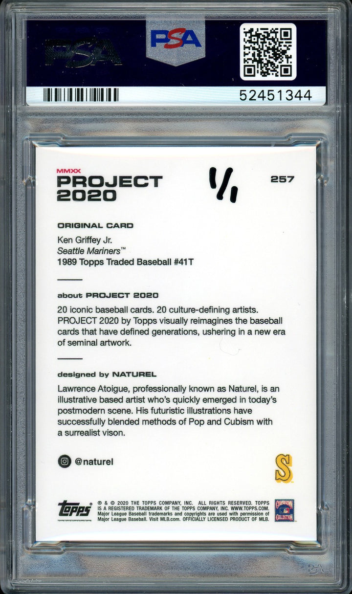 Ken Griffey Jr. Signed Topps Project 2020 Naturel Card 257 10xGG #1/1 PSA/DNA
