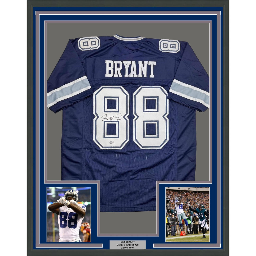 Framed Autographed/Signed Dez Bryant 35x39 Dallas Blue Jersey Beckett COA
