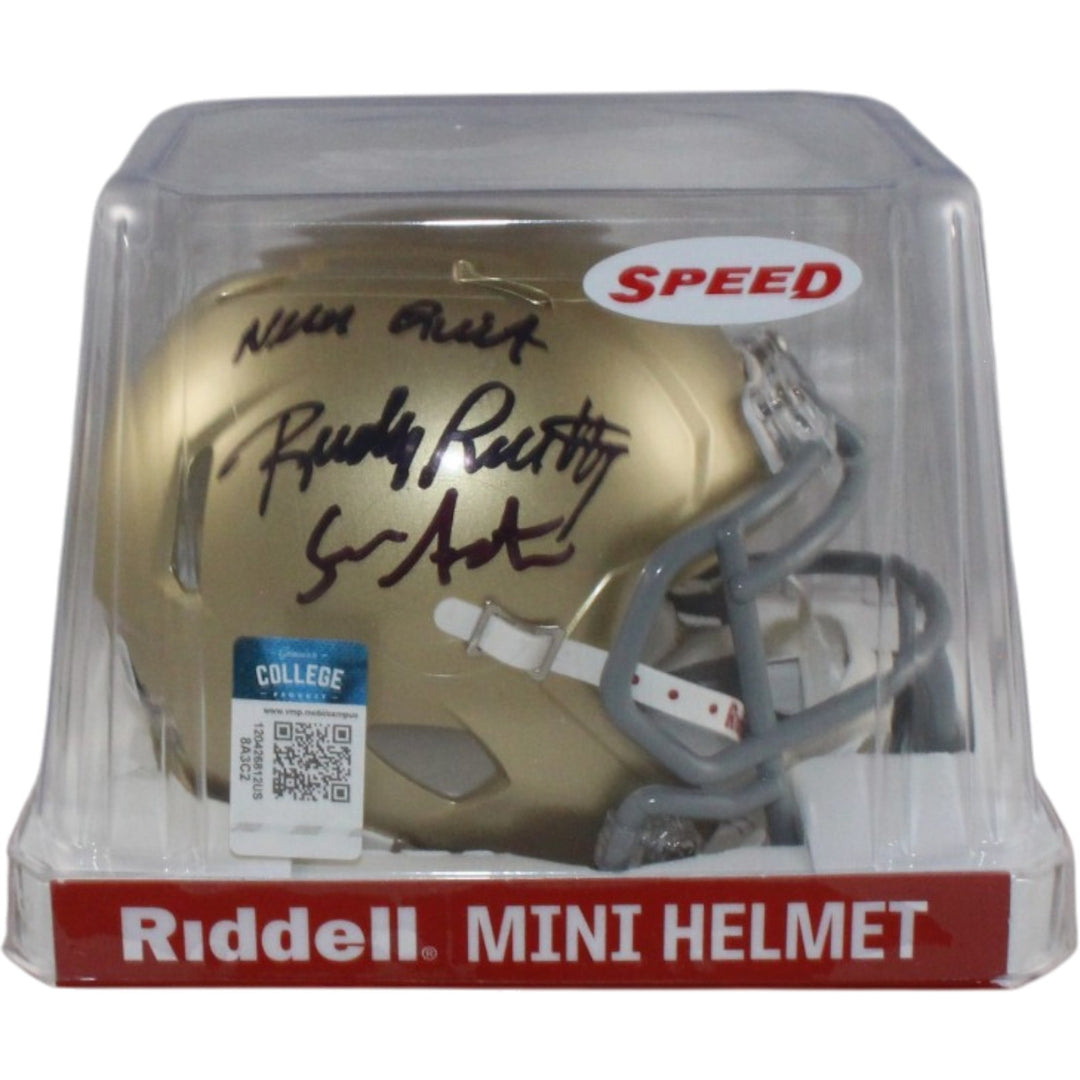 Sean Astin Rudy Ruettiger Signed Notre Dame Mini Helmet Never Quit BAS W 57969