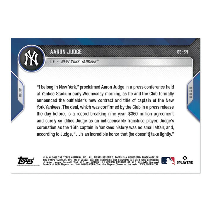 AARON JUDGE 16th YANKEES CAPTAIN TOPPS NOW CARD #OS54 "JON HEYMAN - ARSON JUDGE"