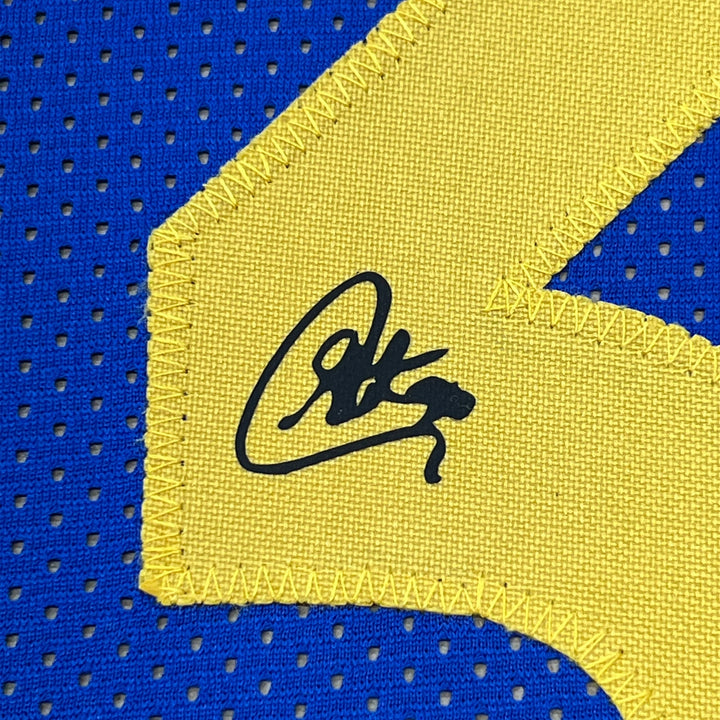 Framed Facsimile Autographed Stephen Curry 33x42 Blue Reprint Laser Auto Jersey