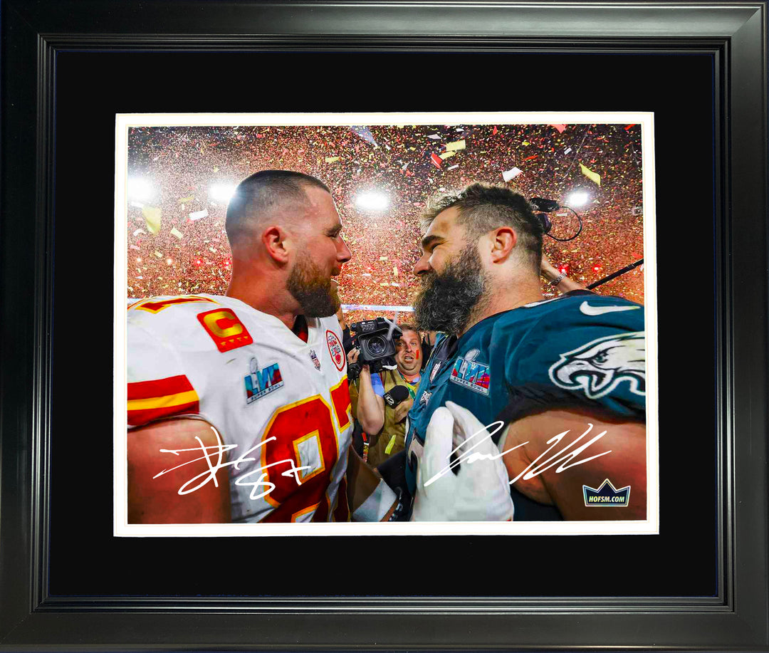 Framed Jason Kelce Travis Kelce Super Bowl Facsimile Engraved Auto 12"x15" Photo