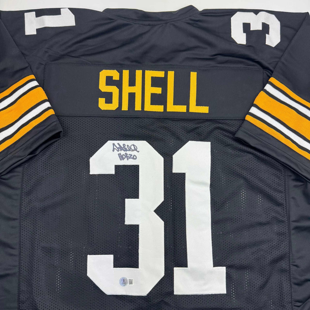 Autographed/Signed DONNIE SHELL Pittsburgh Black Football Jersey JSA COA