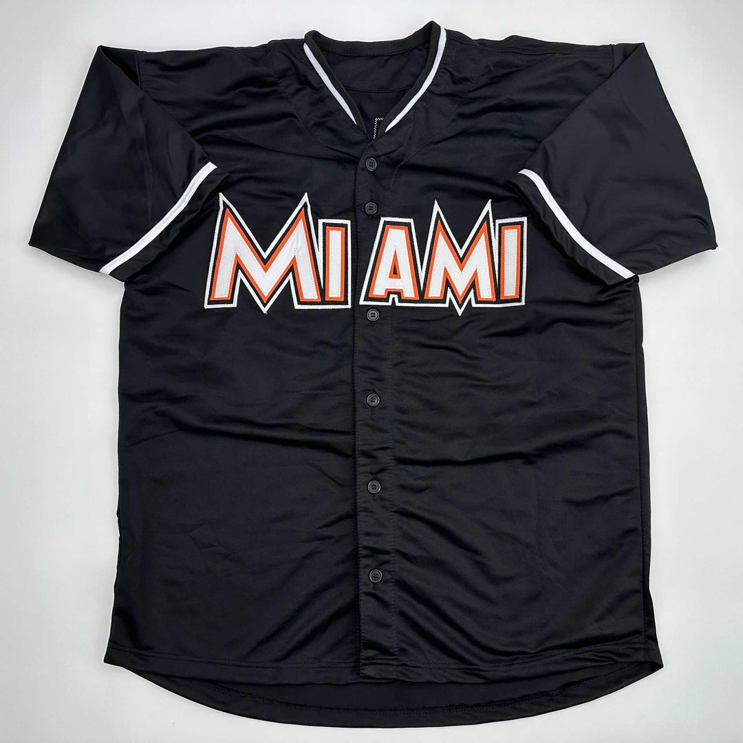 Facsimile Autographed Jose Fernandez Miami Black Reprint Jersey Size Men's XL