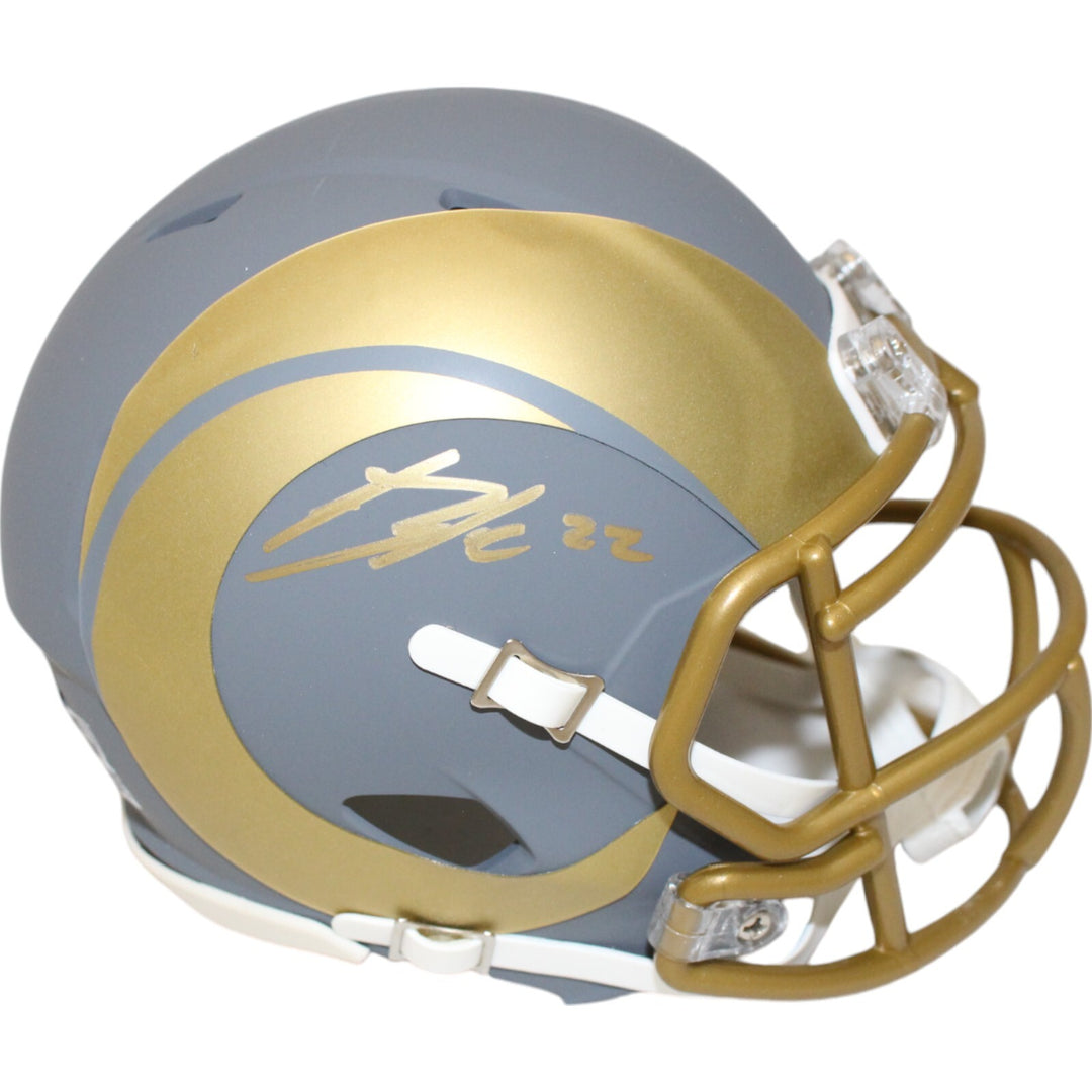 Blake Corum Autographed Los Angeles Rams Slate Mini Helmet Beckett 48047
