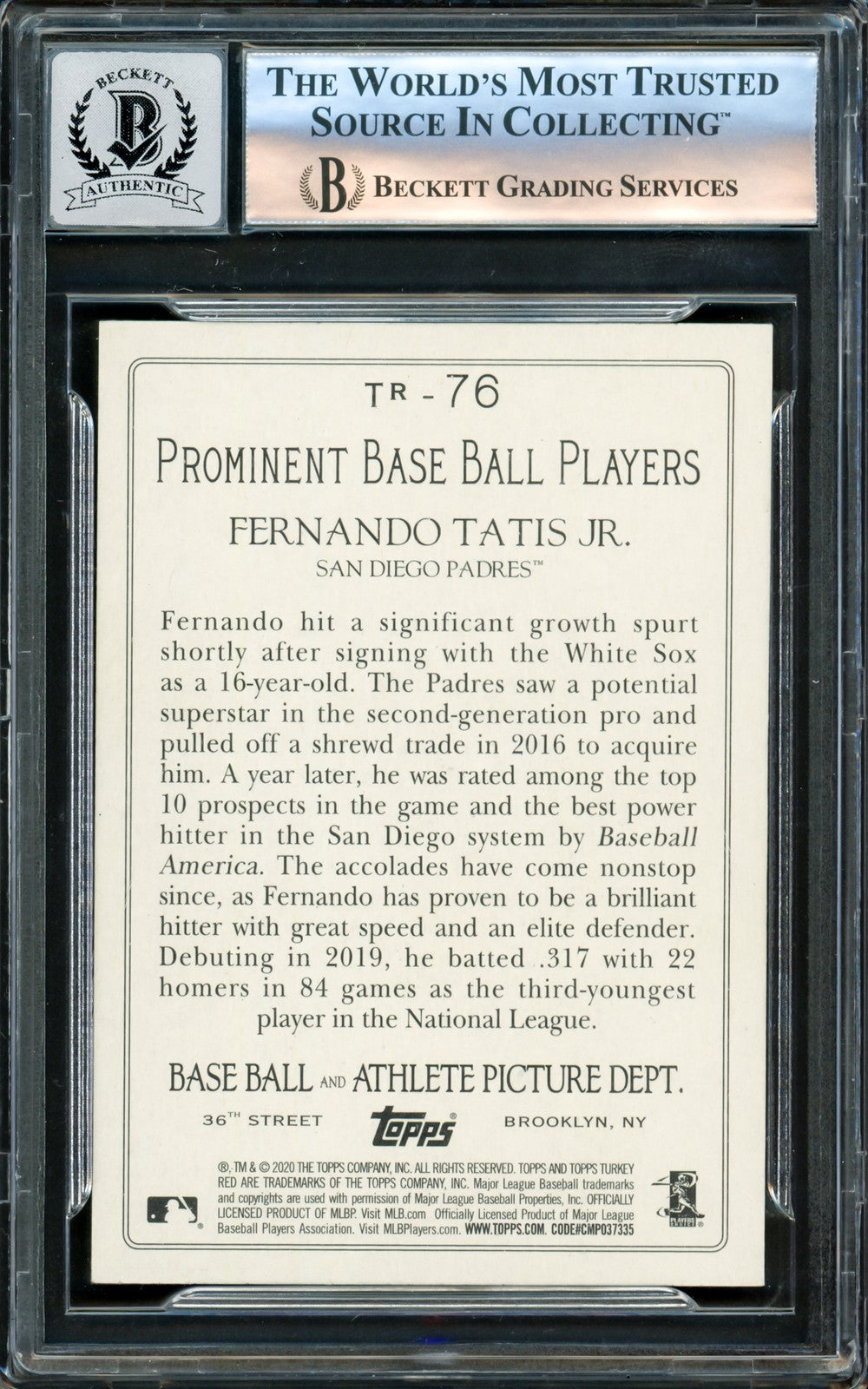 Fernando Tatis Jr Auto 2020 Topps Turkey Red 20 Card TR-76 Padre Auto 10 Beckett