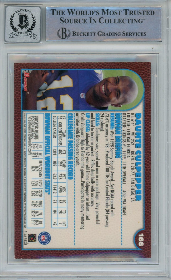 Daunte Culpepper Signed Vikings 1999 Bowman #166 Auto 10 40710