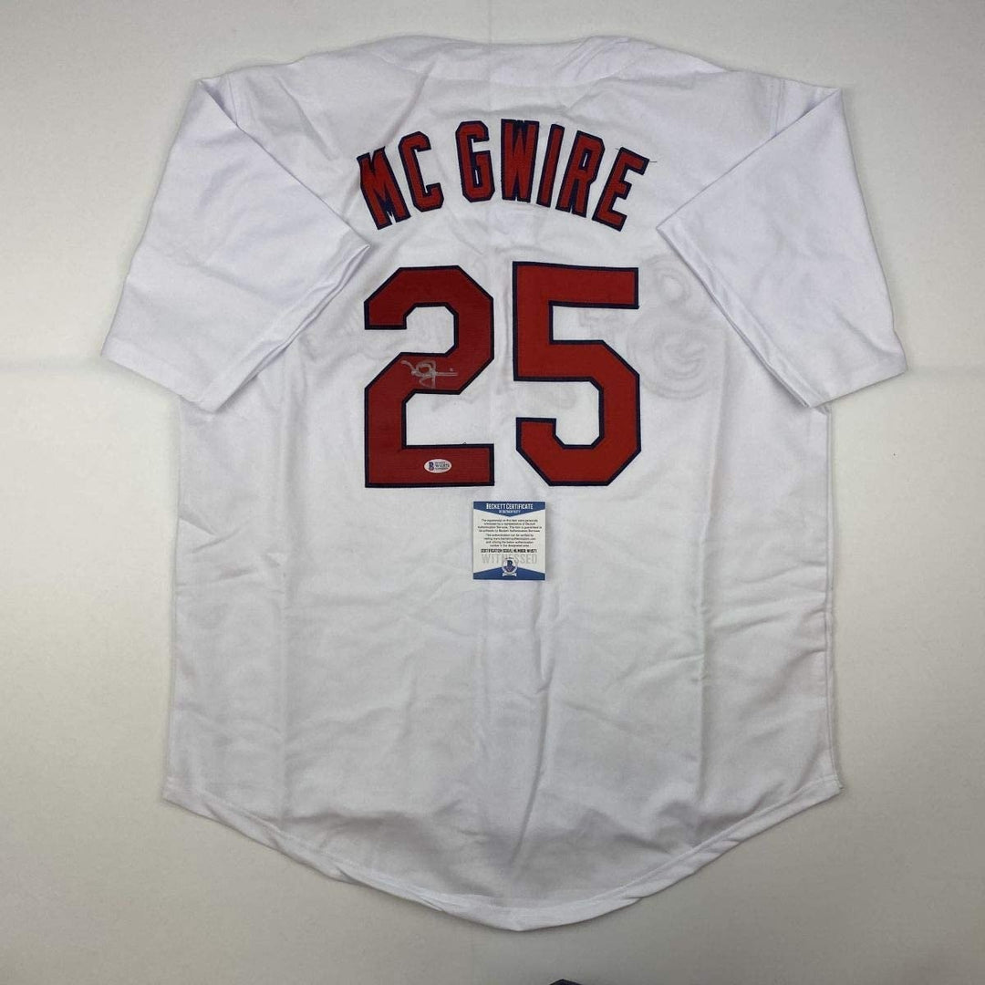 Autographed/Signed Mark McGwire St. Louis White Baseball Jersey JSA COA