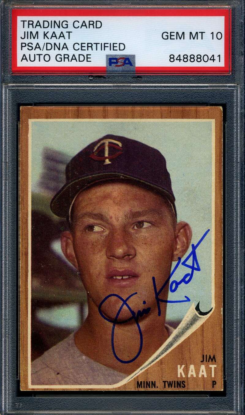 Jim Kaat Gem Mint 10 PSA DNA Signed 1962 Topps Autograph