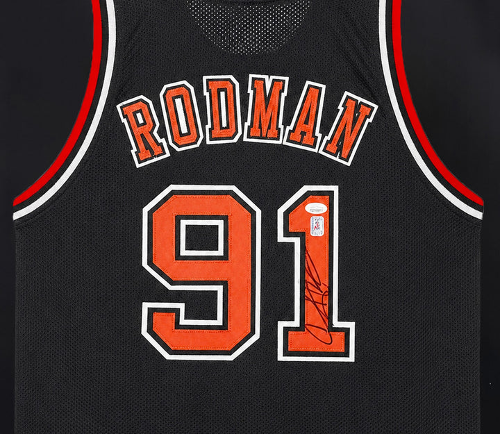 Chicago Bulls Dennis Rodman Signed Framed Black Jersey JSA