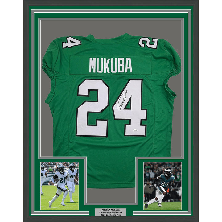 Framed Autographed Andrew Mukuba Philadelphia Kelly Pro Cut Jersey JSA COA