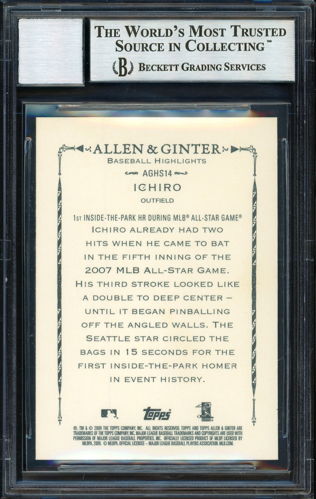 Ichiro Suzuki Auto 2009 Topps Allen Ginter Card AGHS14 Mariners Auto 10 Beckett
