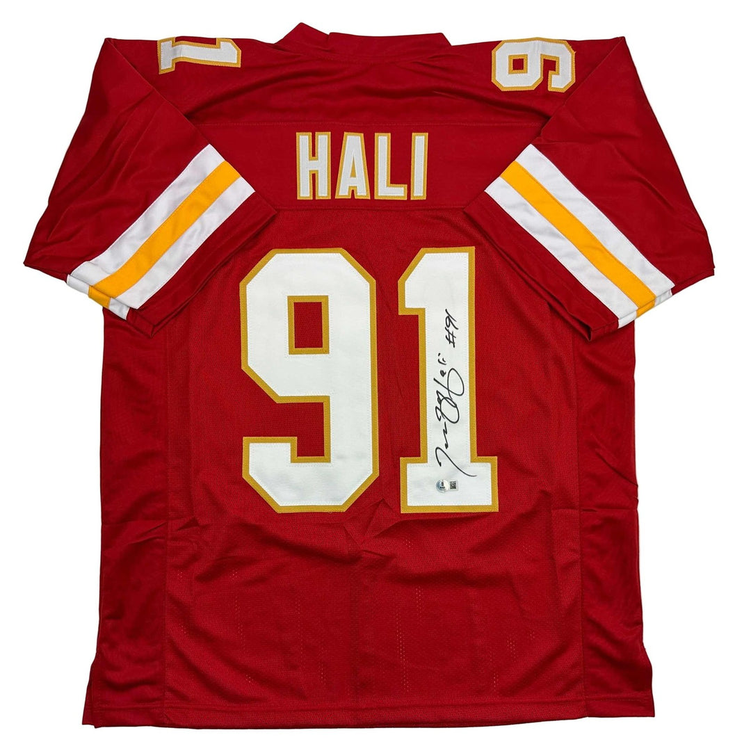 Autographed/Signed Tamba Hali Kansas City Red Jersey Beckett BAS COA