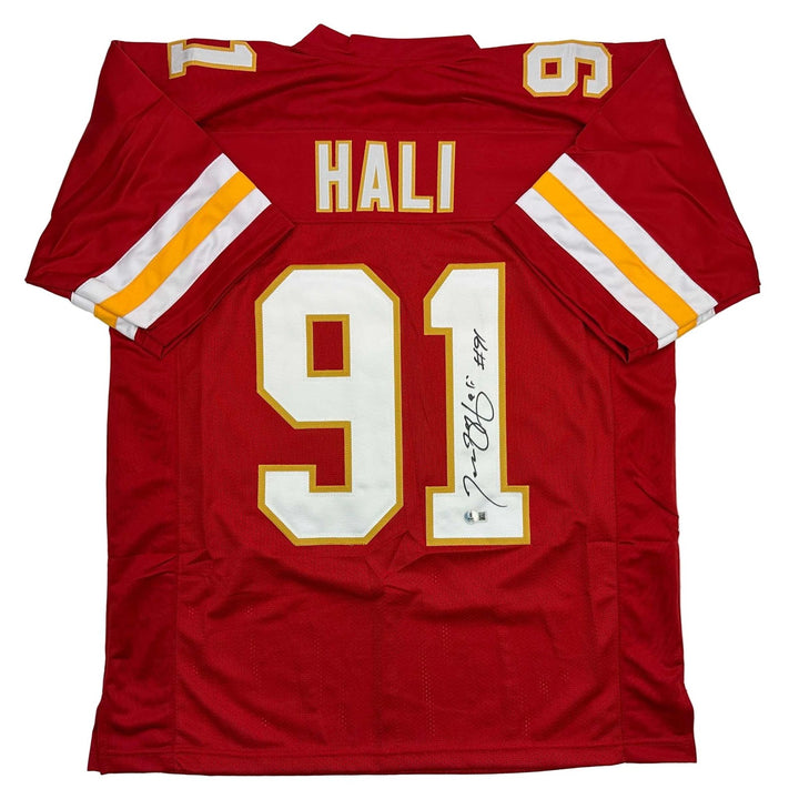 Autographed/Signed Tamba Hali Kansas City Red Jersey Beckett BAS COA