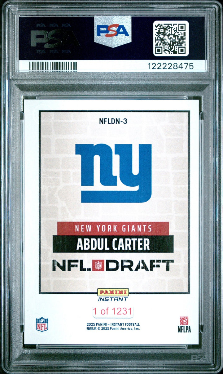 Graded 2025 Panini Abdul Carter #NFLDN3 NFL Draft Night RC Card PSA 10