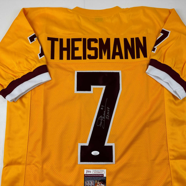Autographed/Signed Joe Theismann MVP Washington Yellow Football Jersey JSA COA