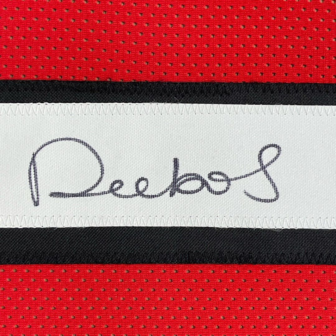 FRAMED Autographed/Signed DEEBO SAMUEL 33x42 Red Alternate Jersey JSA COA