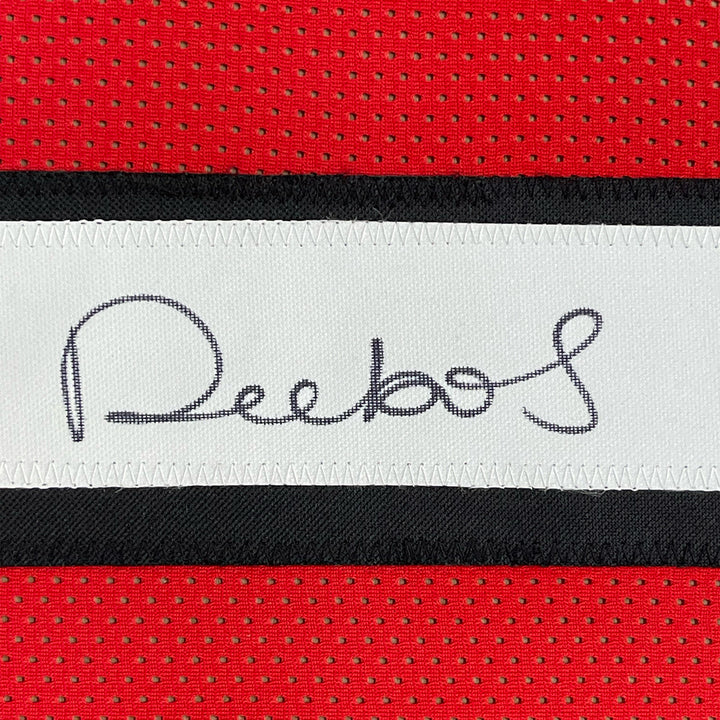 FRAMED Autographed/Signed DEEBO SAMUEL 33x42 Red Alternate Jersey JSA COA