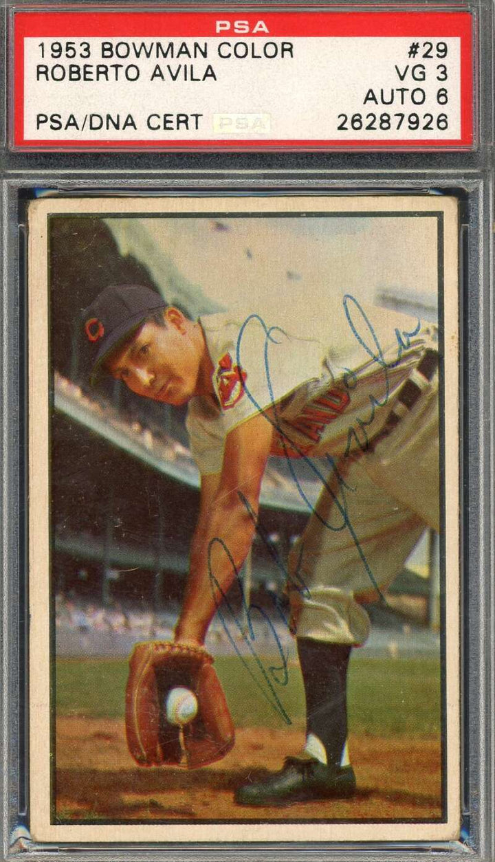 Roberto Bobby Avila PSA DNA Signed 1953 Bowman Color Autograph