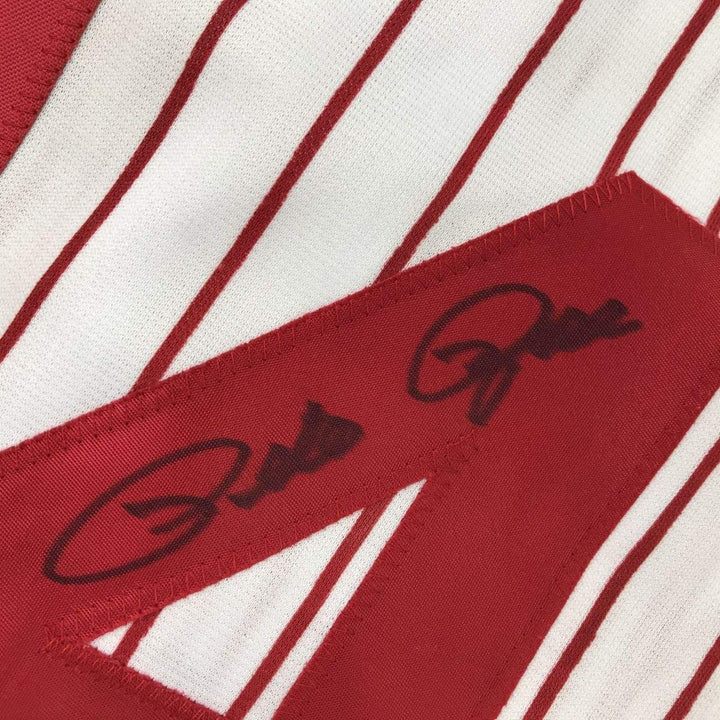 Autographed/Signed PETE ROSE Cincinnati Pinstripe Jersey JSA COA Auto