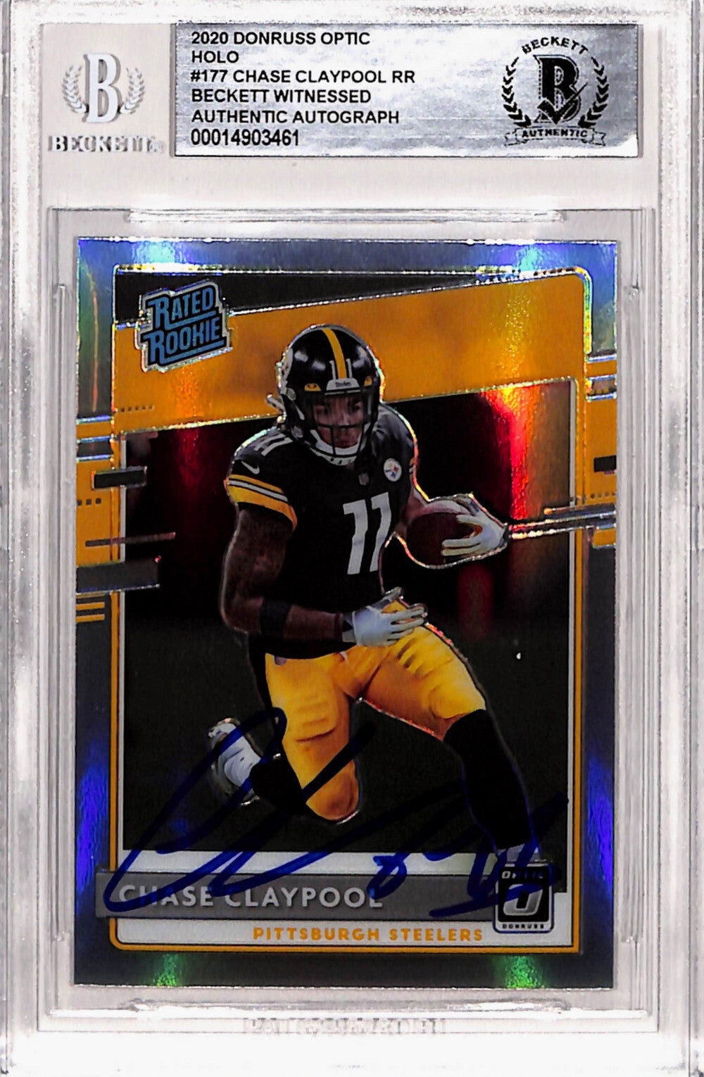 Chase Claypool Signed 2020 Donruss Optic #177 Rookie Card Beckett Slab 40760
