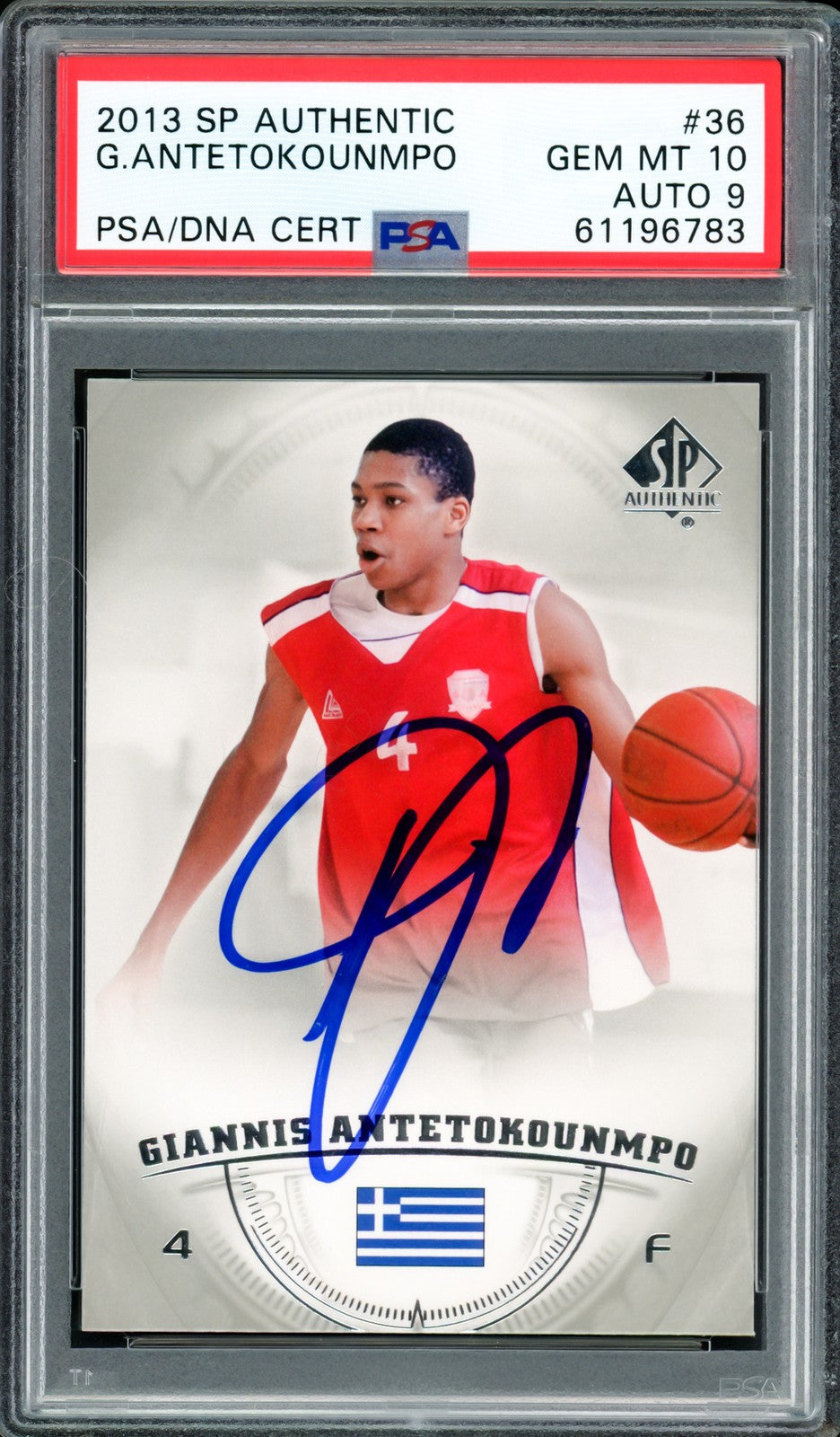 Giannis Antetokounmpo Signed 2013 SP Authentic RC 36 Bucks PSA 10 Sig 9 PSA/DNA
