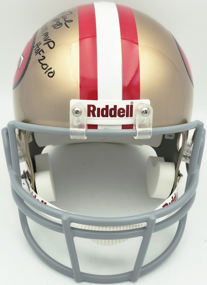 Jerry Rice Auto 49ers Gold Full Size Replica Helmet "SB MVP HOF 2010" #/23 UDA
