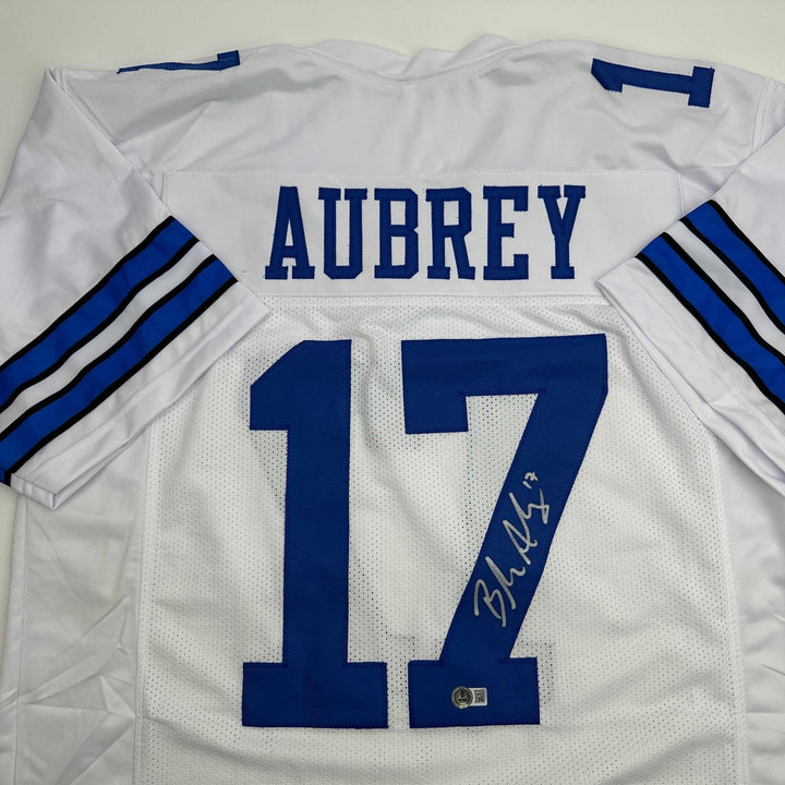 Autographed/Signed Brandon Aubrey Dallas White Jersey Beckett BAS COA