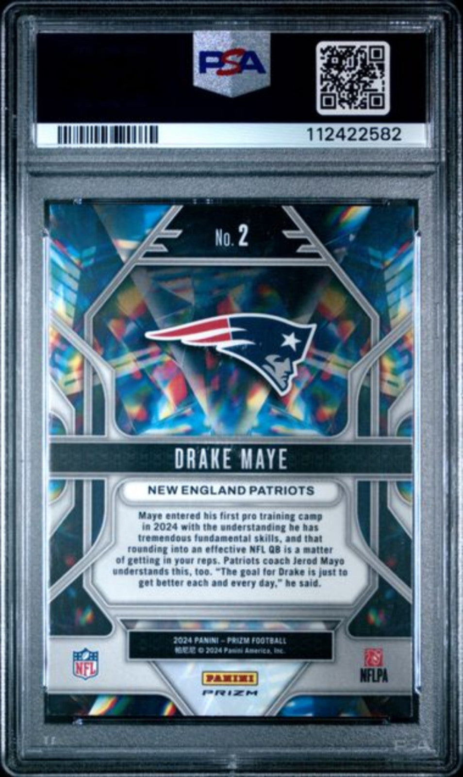 Graded 2024 Panini Prizm Drake Maye #2 Prizmatic Green Ice Rookie Card PSA 10