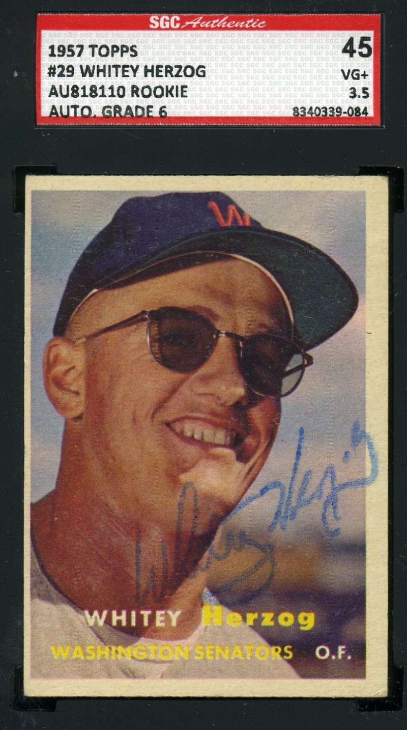 Whitey Herzog 1957 Topps Rookie Hand Signed Sgc Original Authentic Autograph