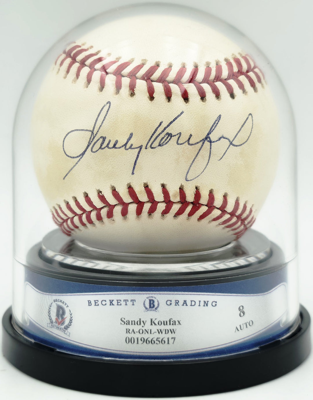 Sandy Koufax Signed NL Baseball Dodgers Auto Near Mint/Mint 8 Beckett