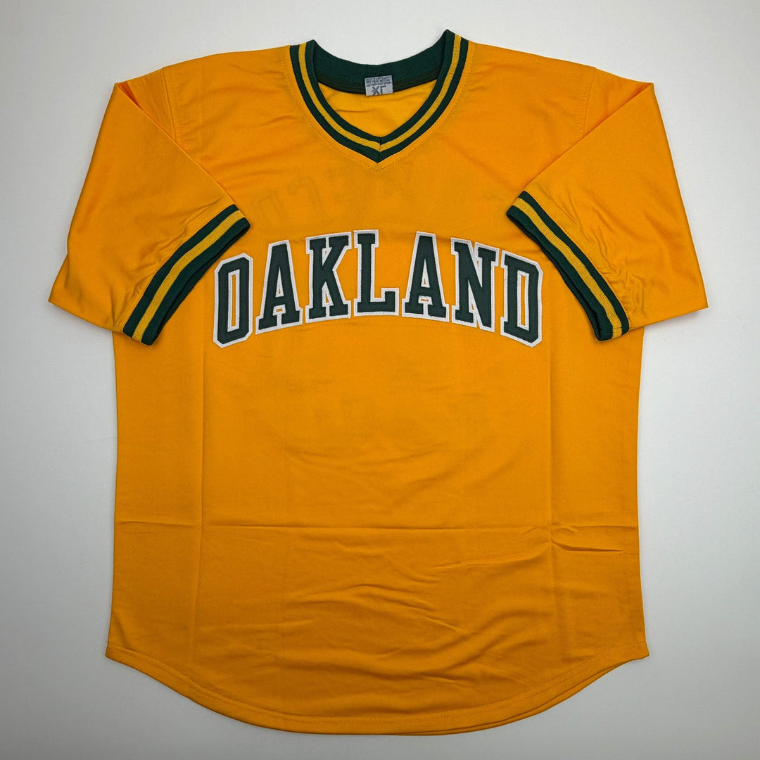 Autographed/Signed JOSE CANSECO Oakland Yellow Baseball Jersey JSA COA Auto