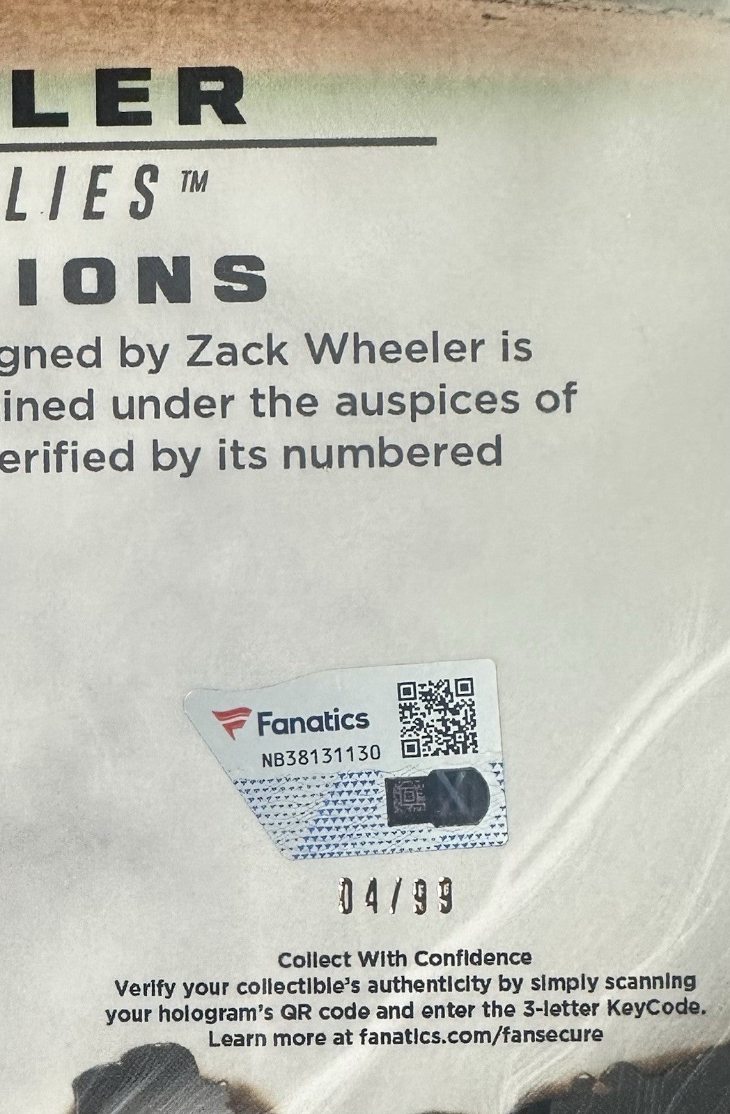 Zack Wheeler Signed Under Wraps Emanate 8x10 /99 Green Phillies Auto MLB COA