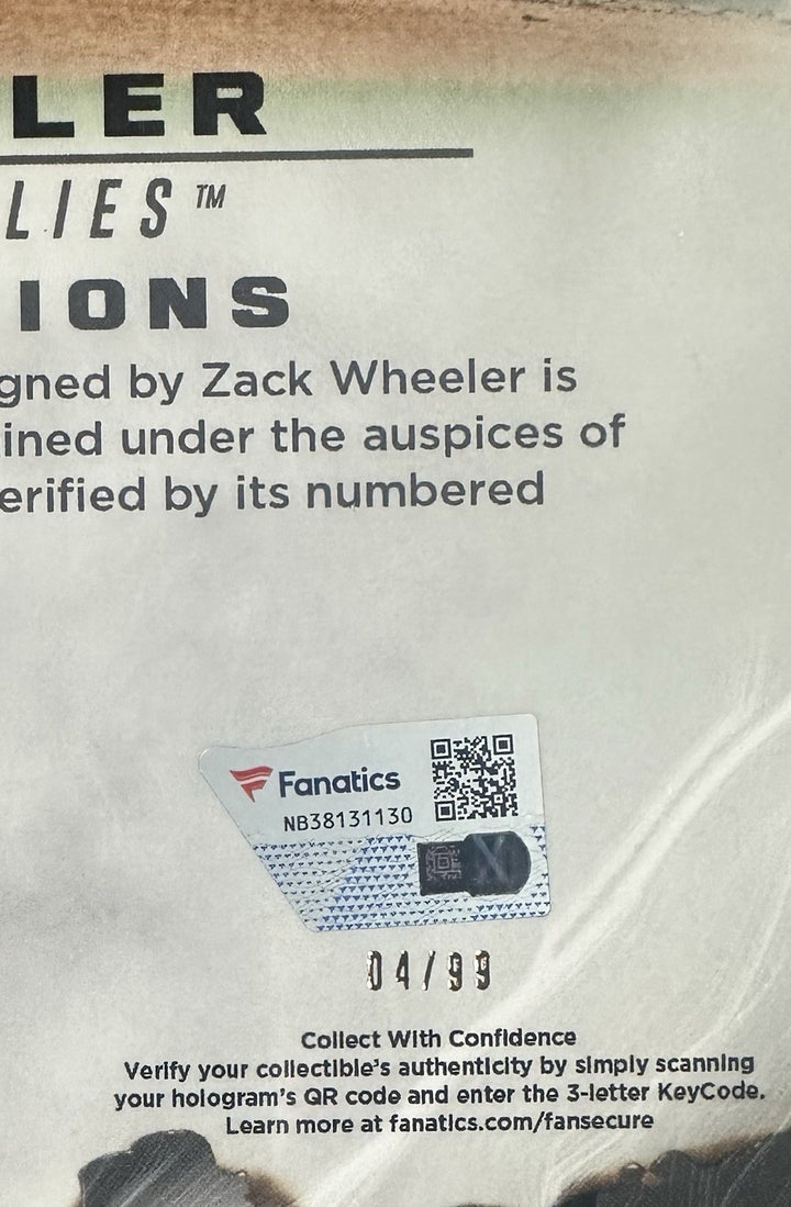 Zack Wheeler Signed Under Wraps Emanate 8x10 /99 Green Phillies Auto MLB COA