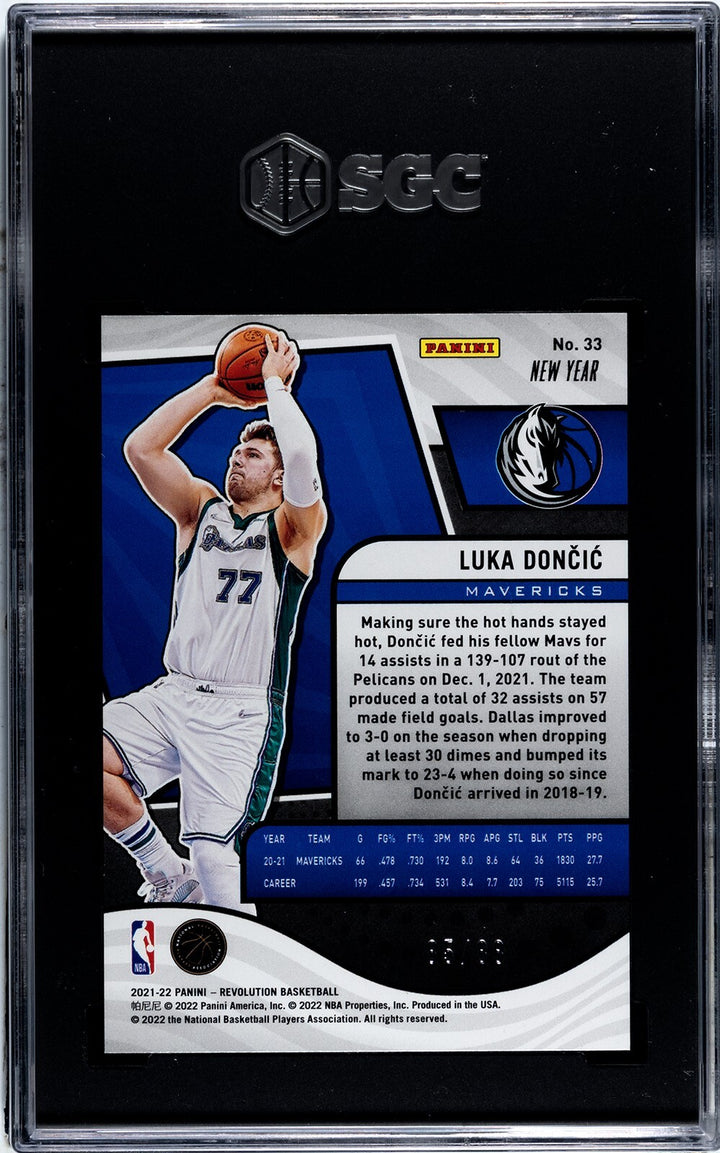 Luka Doncic 2021-22 Panini Revolution Emerald Card #33 /88- SGC Graded 9.5 Mint+