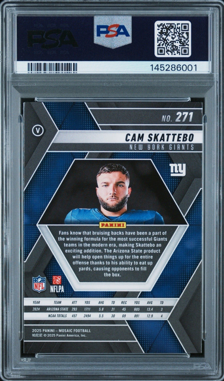 Graded 2025 Panini Mosaic Cam Skattebo #271 Rookie RC Card PSA 10 Gem Mint