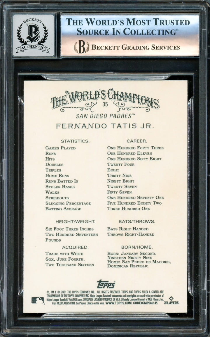 Fernando Tatis Jr. Signed 2021 Topps Allen & Ginter Card #35 San Diego Padres
