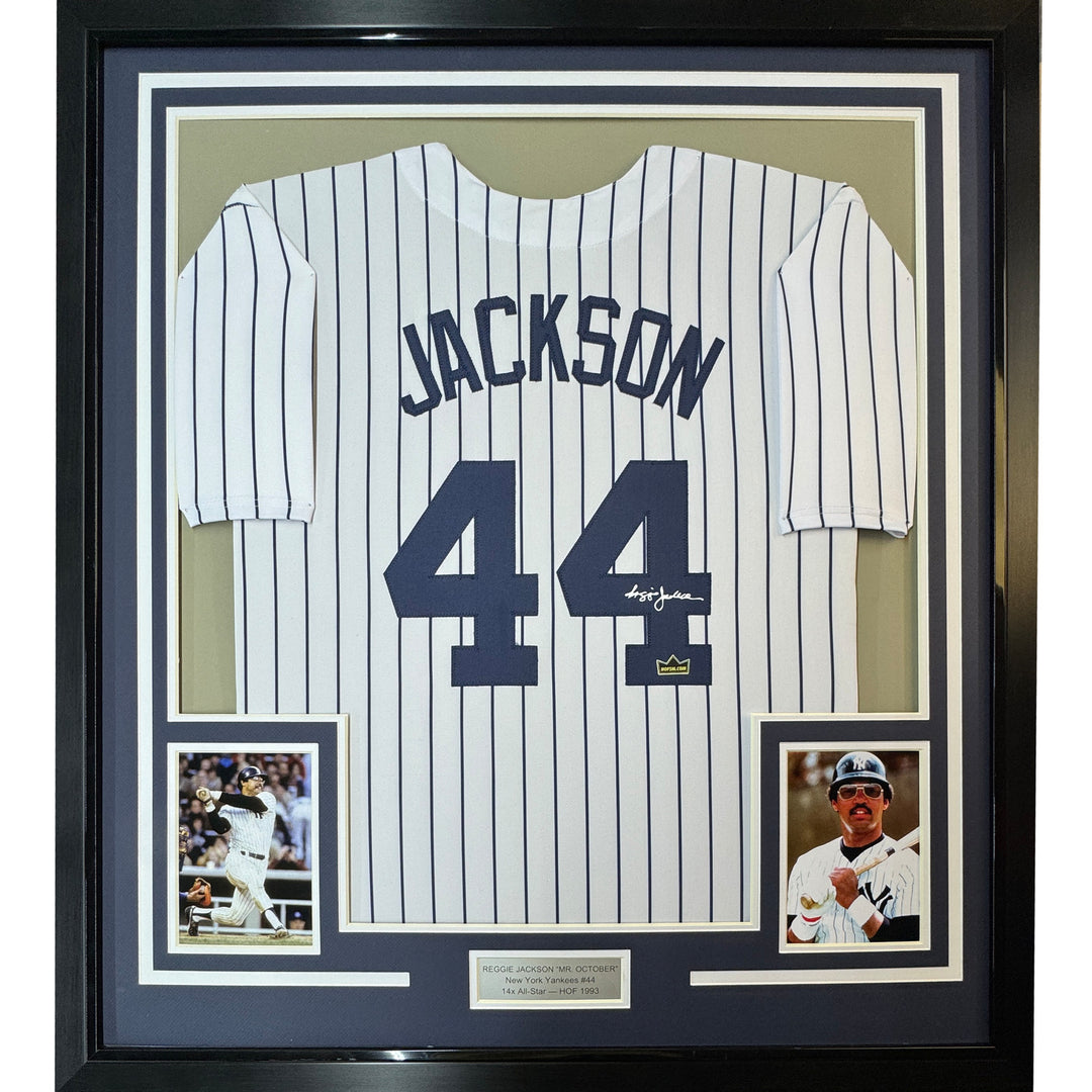 Framed Facsimile Autographed Reggie Jackson 35x39 New York Reprint Jersey