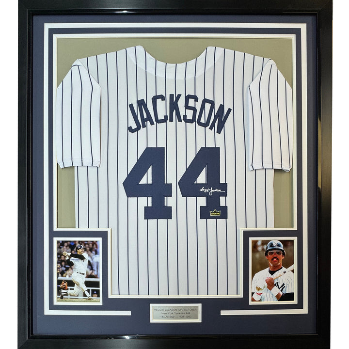 Framed Facsimile Autographed Reggie Jackson 35x39 New York Reprint Jersey