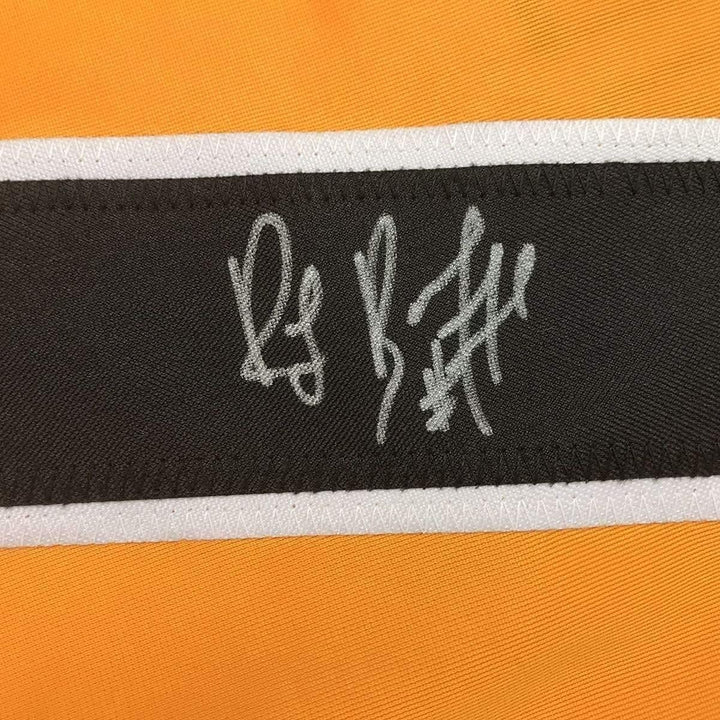 Framed Autographed/Signed Ray Bourque 35x39 Boston Yellow Jersey JSA COA