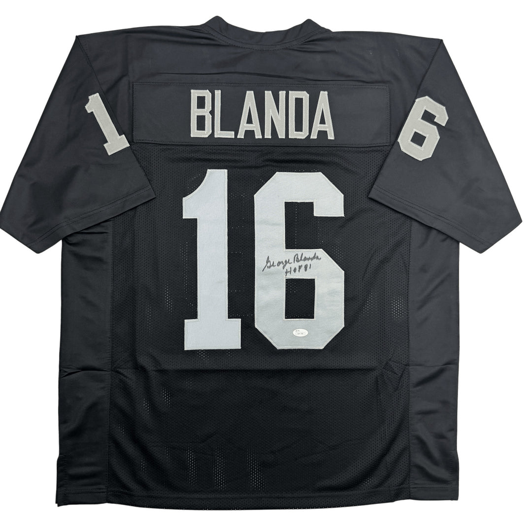 Autographed/Signed George Blanda w/ HOF 81 Oakland Black Jersey JSA COA