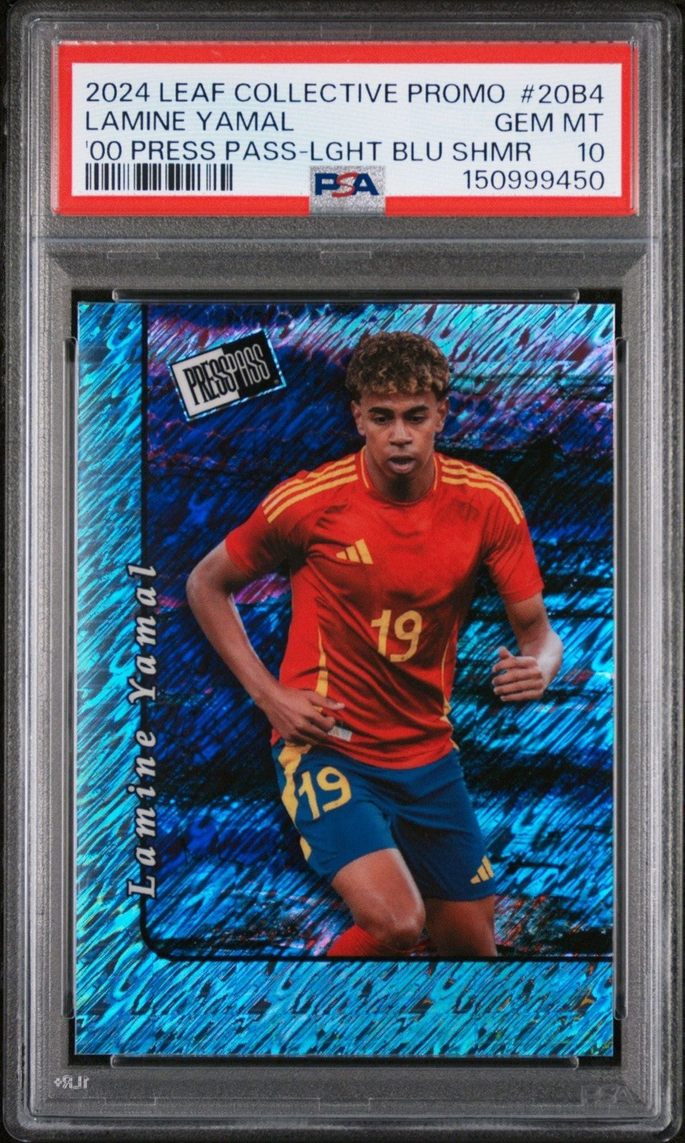 Graded 2024 Leaf Lamine Yamal #20B4 PP Light Blue Shimmer Card PSA 10