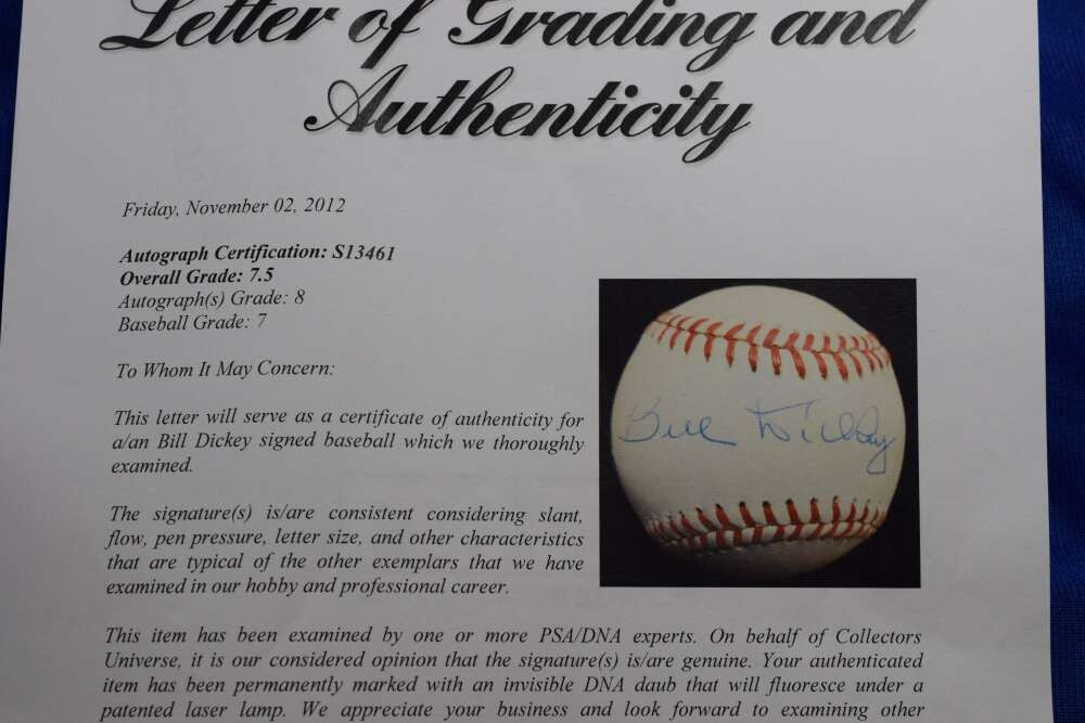 Bill Dickey PSA DNA LOA Autograph National League ONL Signed Baseball