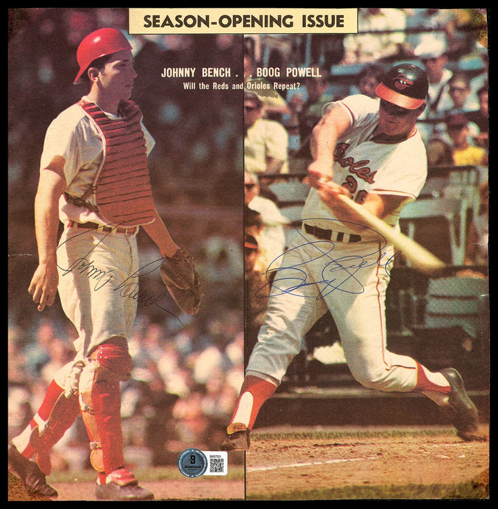 Johnny Bench & Boog Powell Signed 10x10 Magazine Page Beckett #BM37521